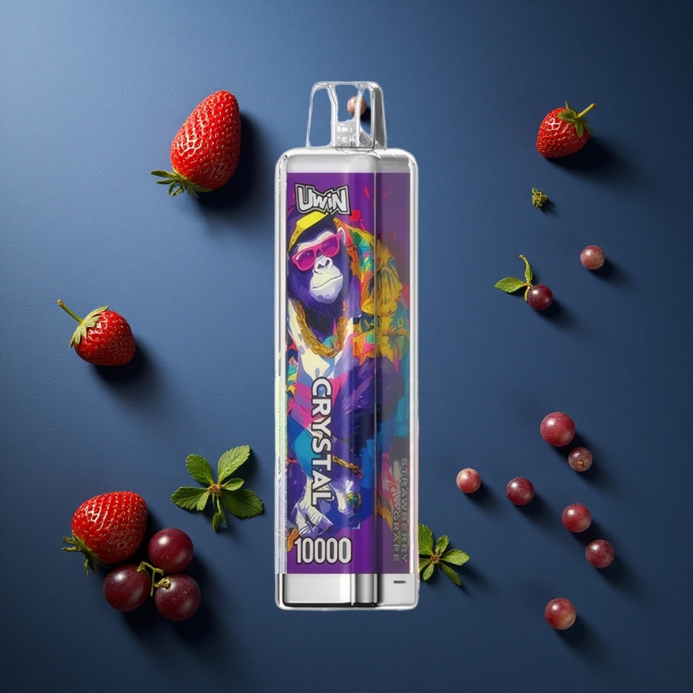 Uwin Crystal 10000 Puffs Φράουλα Σταφύλι με RGB φώτα και 18ml