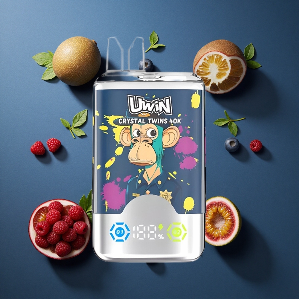 Uwin Crystal Twins 40000 Puffs 32ml Kiwi Φρούτο του Πάθους Γκουάβα Βατόμουρο