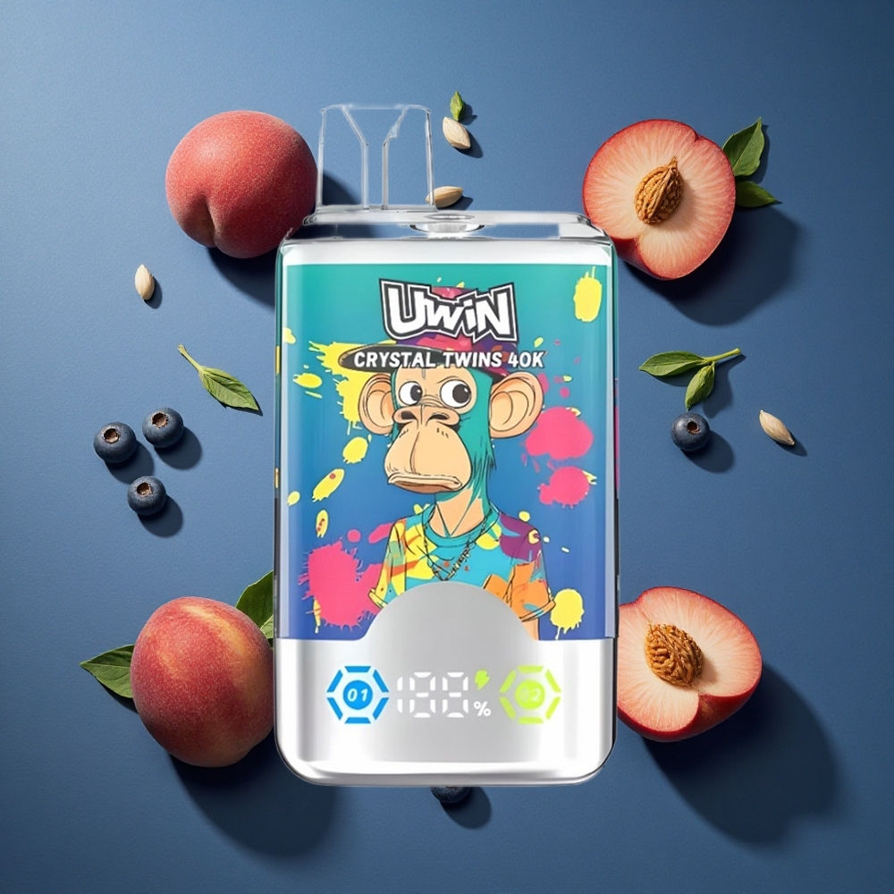 Uwin Crystal Twins 40000 Puffs Αμφίδρομη Γεύση 32ml Μπλε Μούρο Πάγος Σοφίτα Ροδάκινο Πάγος