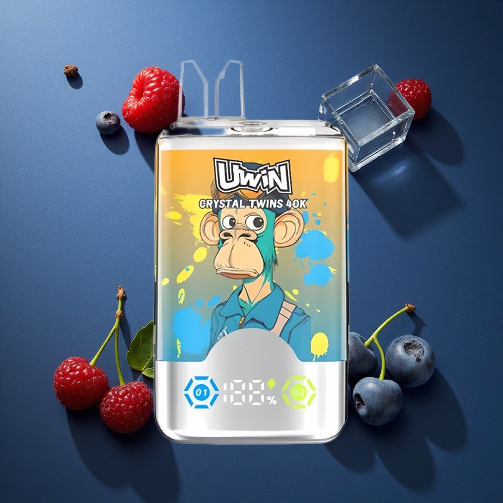 Uwin Crystal Twins 40000 Puffs Διπλή Γεύση 32ml Μπλε Βατόμουρο Κεράσι Πάγος