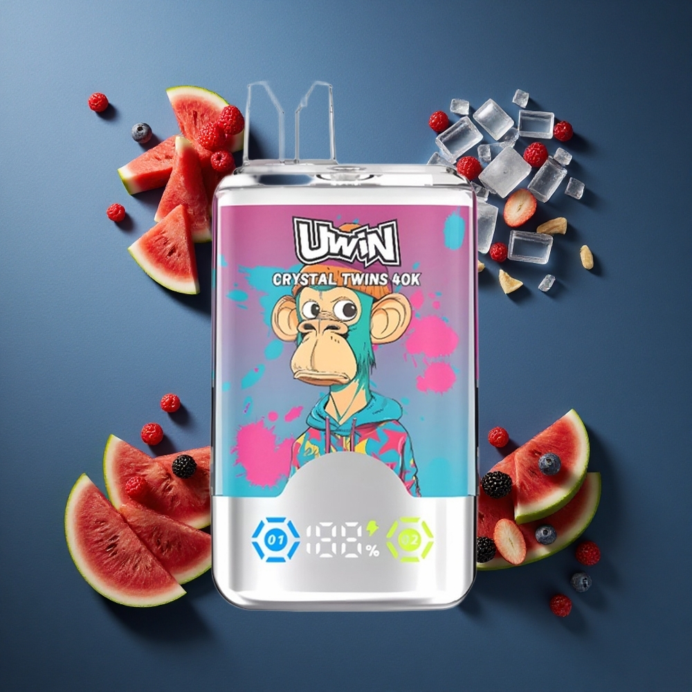 Uwin Crystal Twins 40000 Puffs Διπλή Γεύση Καρπού Ξύδι με Υδατοκράμβη Πάγος