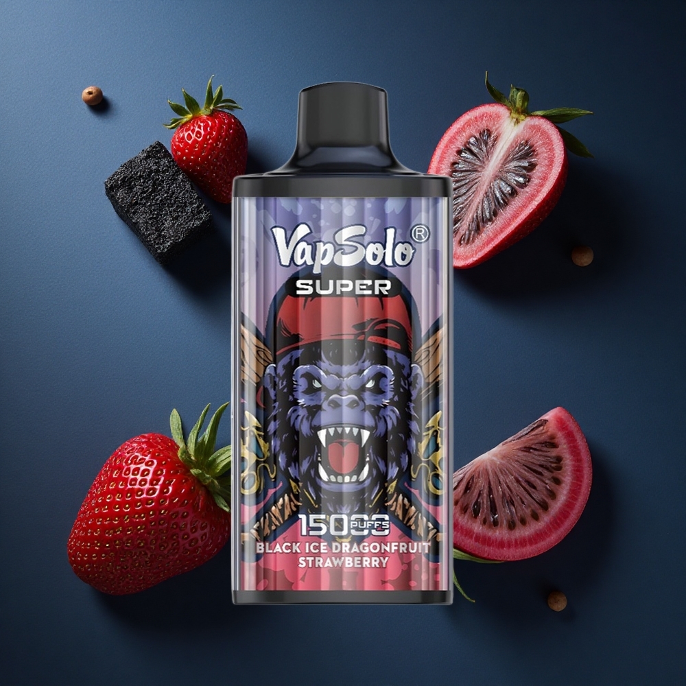 Vapsolo Super 15000 Puffs Μαύρος Πάγος Φράουλα Δράκος με 40ml και 850mah Mesh Coil